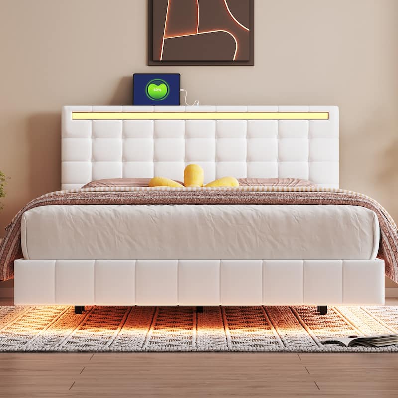 Floating Bed Frame with LED Lights and USB Charging Bed Bath & Beyond 39916407