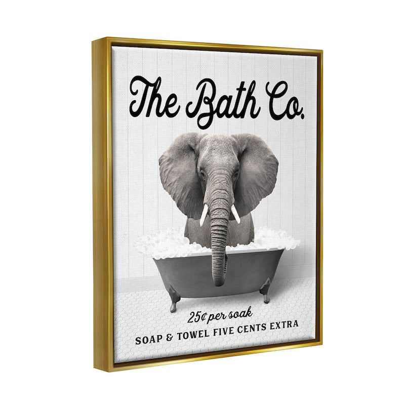 Stupell Vintage Bathtub Elephant Framed Floater Canvas Wall Art Design by Lettered and Lined