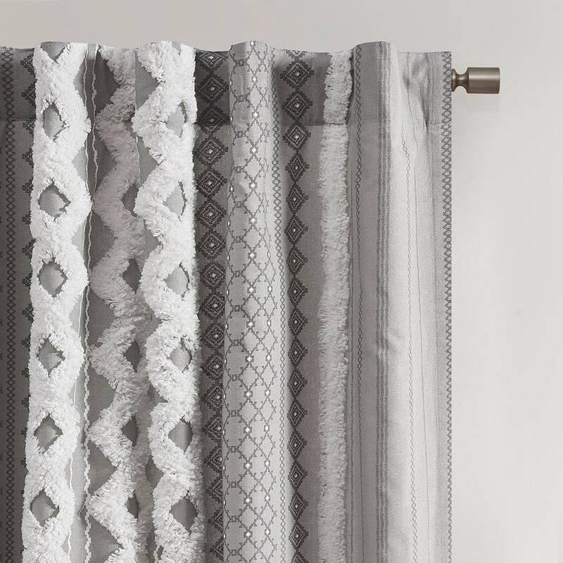 Cotton Printed Curtain Panel with Chenille Stripe and Lining