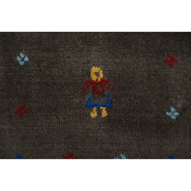 Hand Knotted Oriental Viscose Silk Carpet Tribal Animal Pictorial Brown Gabbeh Area Rug - 9' 7'' X 8' 0''