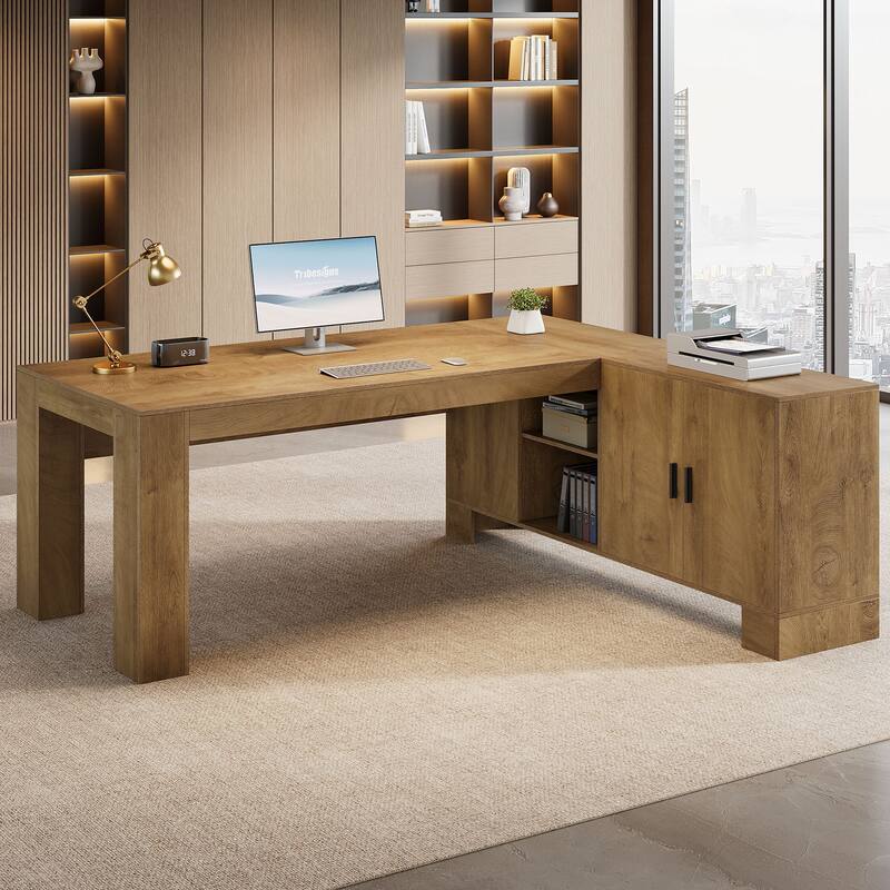 L Shaped Executive Desk with Storage Shelf