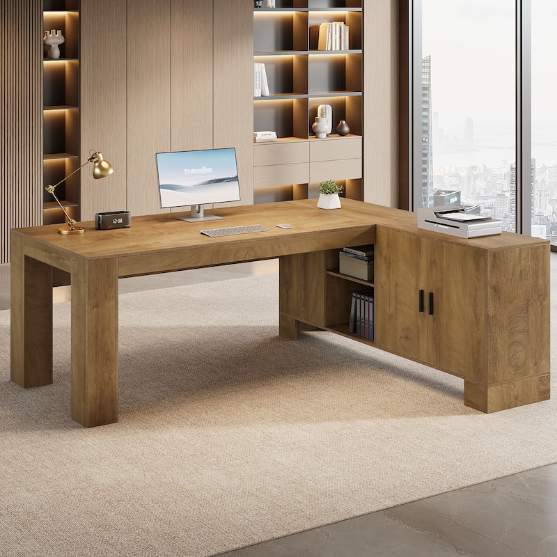 L Shaped Executive Desk with Storage Shelf