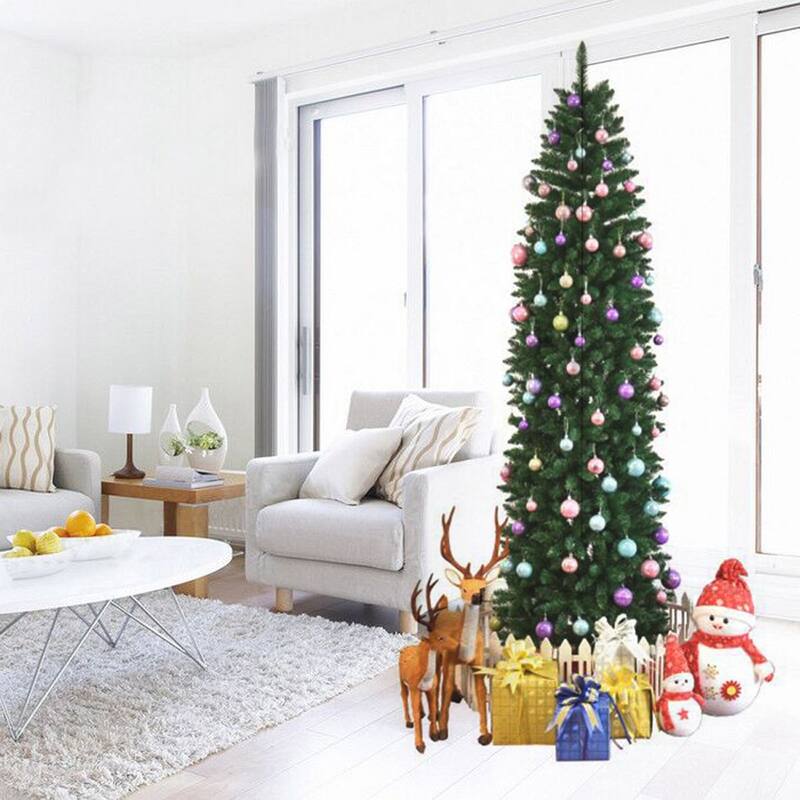 7.5ft Pointed PVC Pen Artificial Christmas Tree with Stand Green
