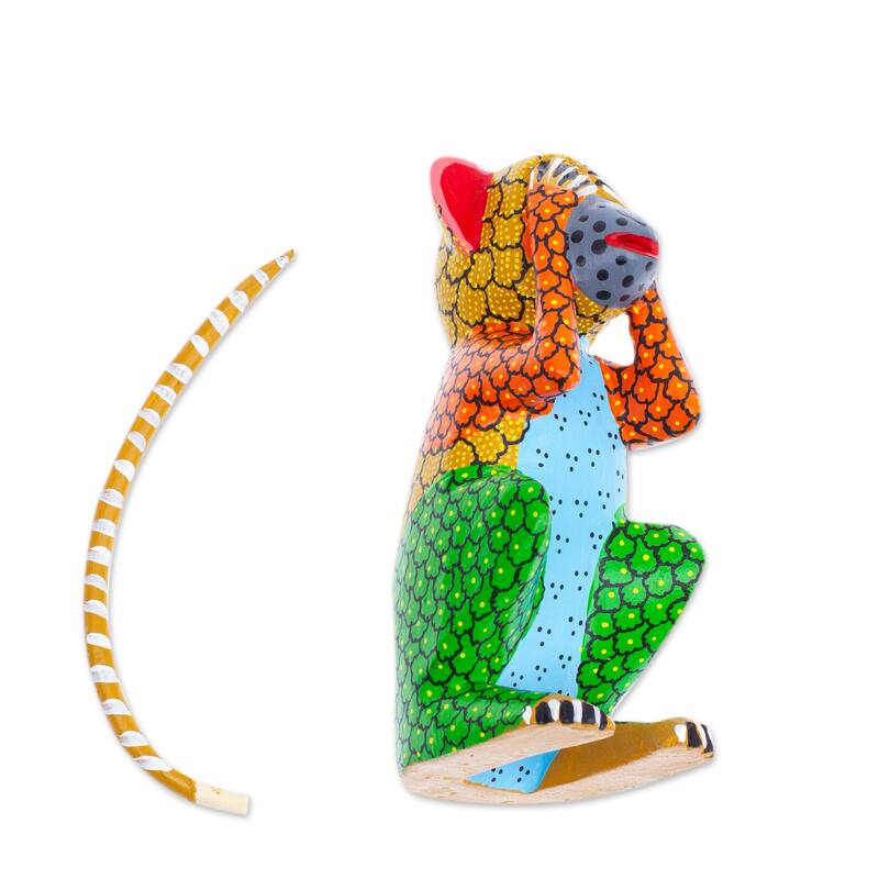 Novica Handmade Astonished Monkey Wood Alebrije Figurine