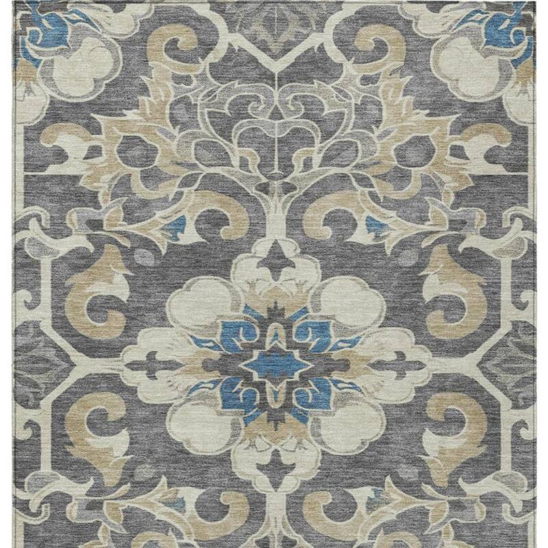 HomeRoots Damask Traditional Rectangle Outdoor Rug