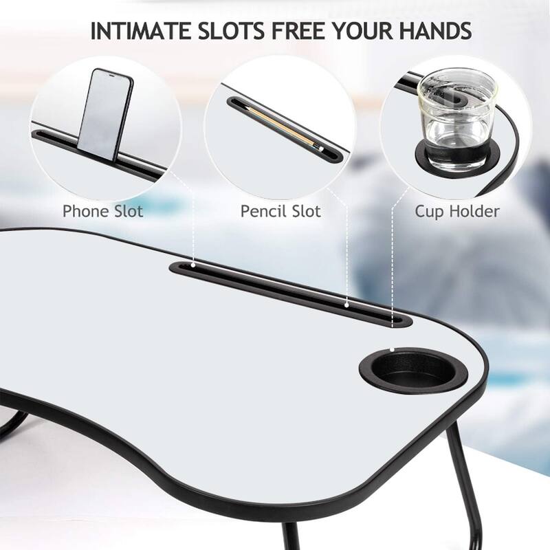 Wood and Metal Design Foldable Laptop Desk with Cup Groove