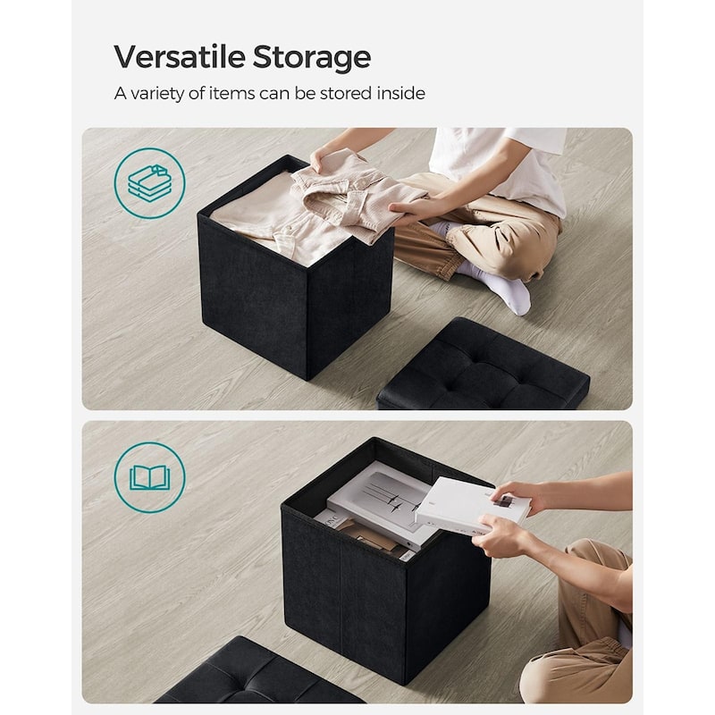 Velvet Foldable Storage Ottoman with Padded Seat and Hidden Compartment for Living Room or Entryway