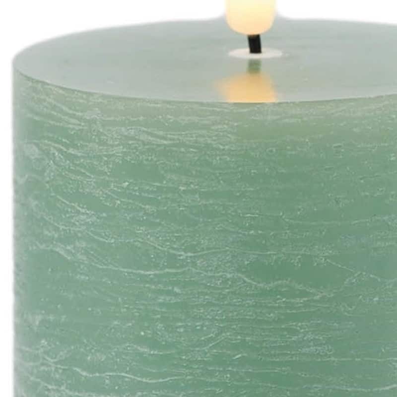 Set of Two Green Flameless Pillar Candles