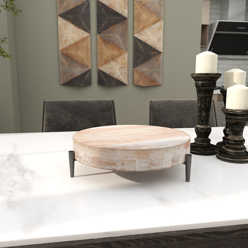 Mango Wood Living Room Decor Tray with Black Metal Legs - Cream or Brown - Roche River Decor