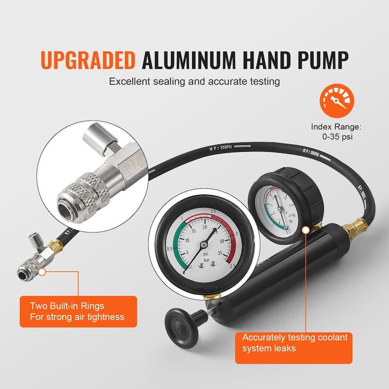 Universal Radiator Pressure Tester Kit, Coolant Pressure Tester Kit with Manual Pump and Color-coded Test Caps