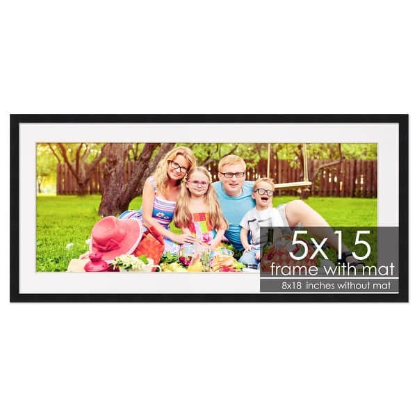 5x15 Frame with Mat - Black 8x18 Frame Wood Made to Display Print or ...