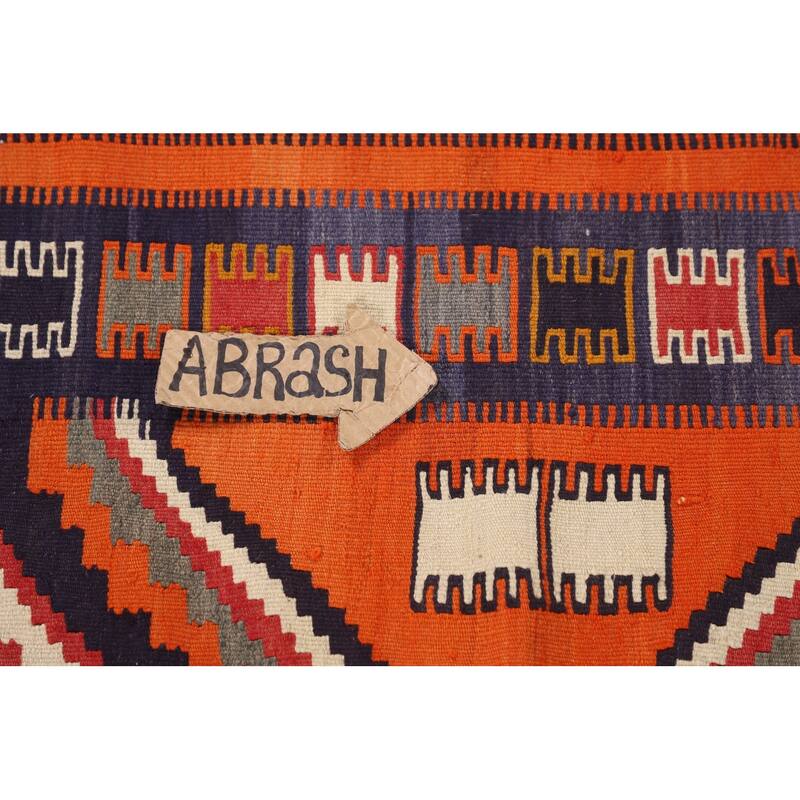 Orange Kilim Qashqai Persian Vintage Rug Hand-Woven Wool Carpet - 5'3"x 7'8"