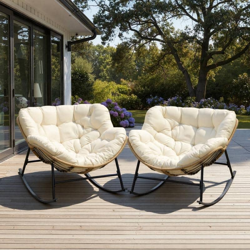 FINCATI Outdoor Rocking Papasan Chair, Rocking Chair Outdoor, 450 lbs Indoor Oversized Rocking Papasan, Comfy Rocking Egg Chair
