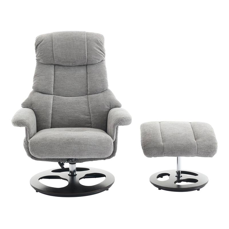 Recliner Chair with Ottoman, 360° Swivel Lounge Chair with Footstool, Chenille Fabric, Seat Heating & 140° Adjustable Backrest
