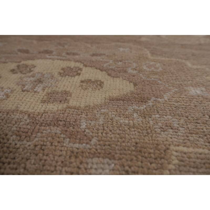 Brown Floral Oushak Vegetable Dye Area Rug Hand-Knotted Wool Carpet - 8'7"x 9'10"