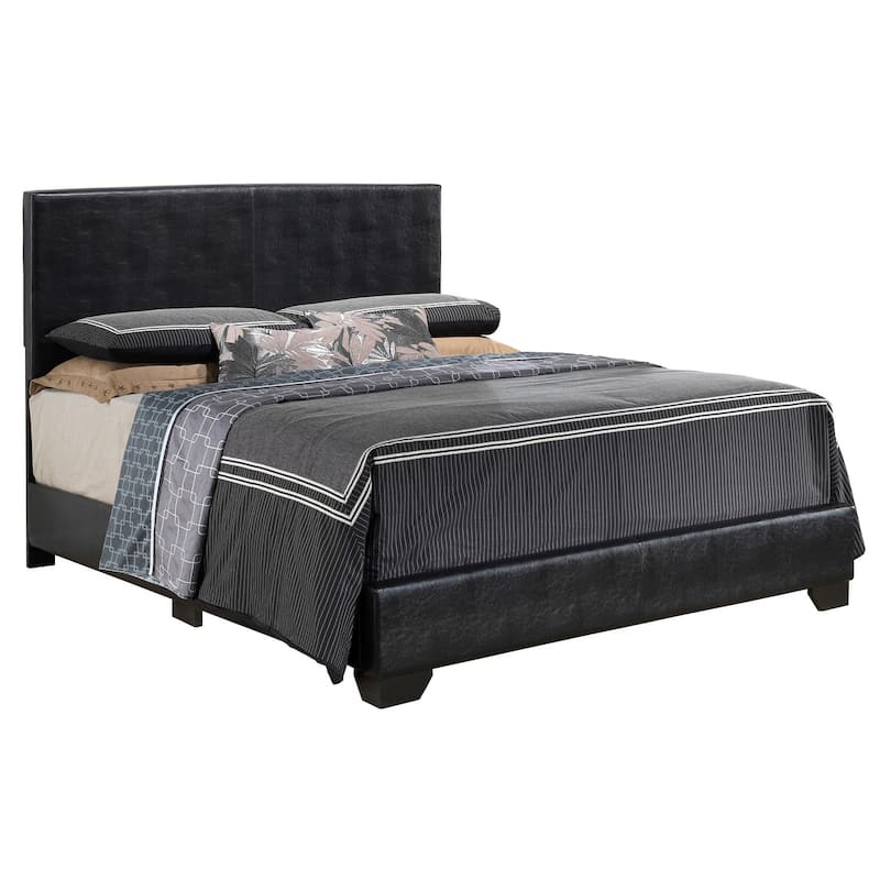 Solid Upholstered Faux Leather Panel Queen Bed - 86" - Black