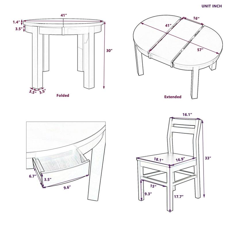 Merax Farmhouse 5-Piece Extendable Round Dining Table Set