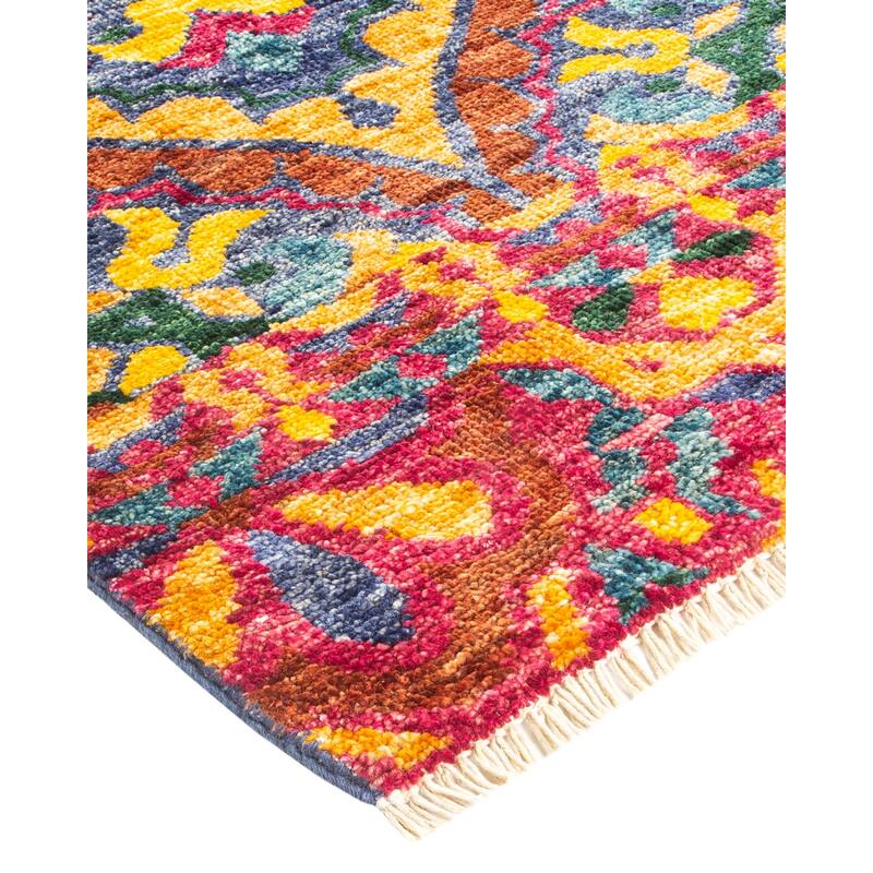 Overton Hand Knotted Wool Vintage Inspired Modern Contemporary Modern Blue Area Rug - 4 x 6