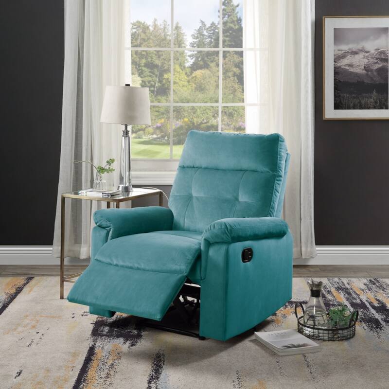 Luxurious Velvet Teal Blue Color Motion Recliner Chair 1pc Couch Manual Motion Plush Armrest Tufted Back