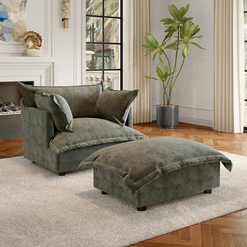 Modern Cloud Chaise Longue Accent Chair with Ottoman set - Gray - Arm Chair+Ottoman