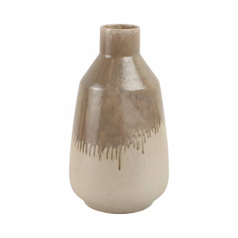 Warm Rustic Ceramic Table Vase for Home Decor, Decorative Flower Vase with Glazed Finish