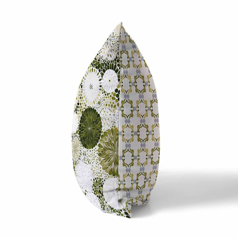 Cream And Green Crystal Drift Indoor/Outdoor Throw Pillow Zipper