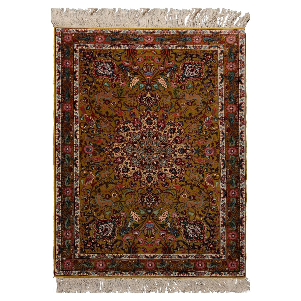 3'5''x5 Hand Knotted Wool Mustard Traditional 300 KPSI Rug - 3' 5'' x 5'