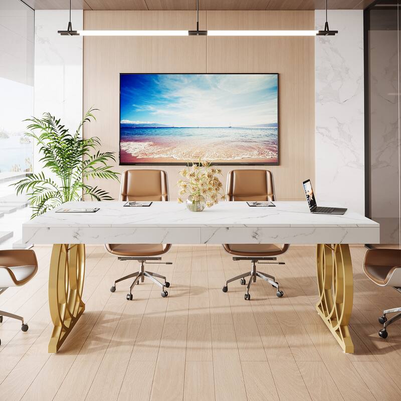 5FT Conference Table for 6, 63-Inch Modern Meeting Table for Office, White and Gold - 63" L x 31.5" W x 29.5" H