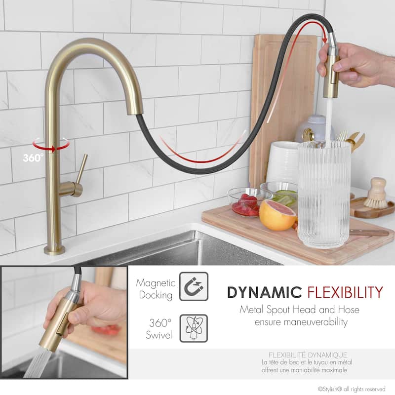 Single Handle Pull-Down Sprayer Kitchen Faucet K-141 - Height: 17.25" Spout H: 9" Spout R: 9"