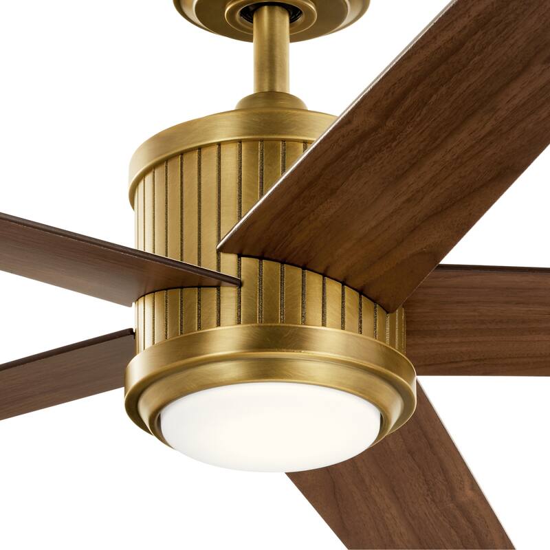 Kichler Brahm 56 inch LED Ceiling Fan Natural Brass with Walnut and White Blades