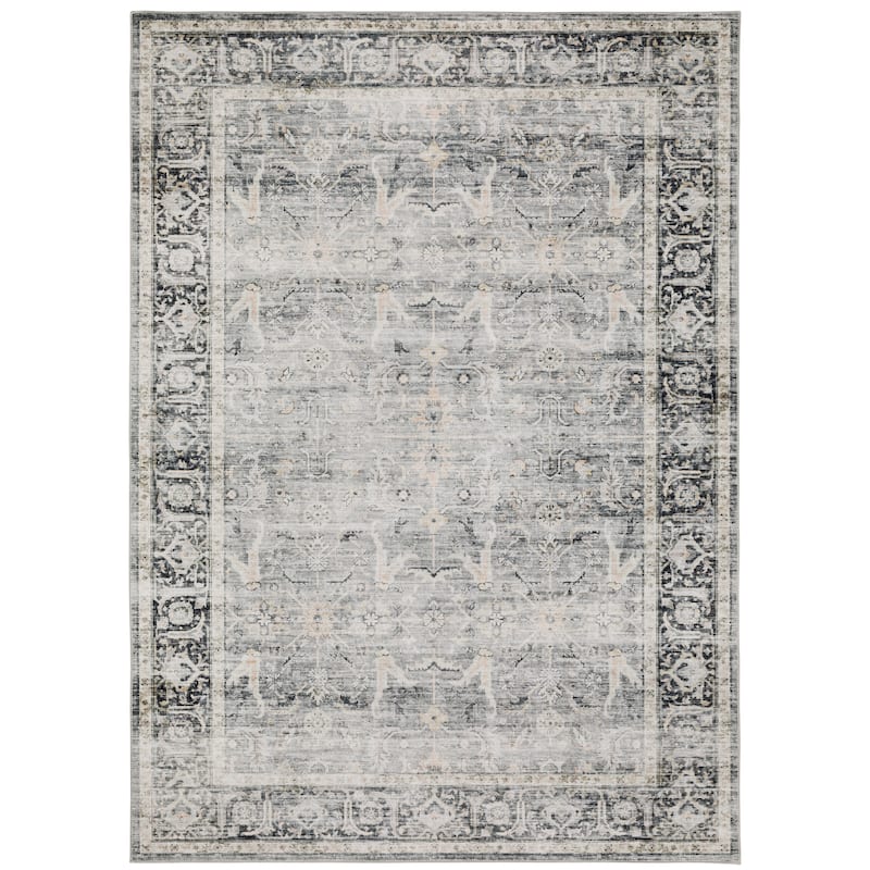 Colmar Charcoal Grey Non-Skid Oriental Distressed Washable Traditional Area Rug