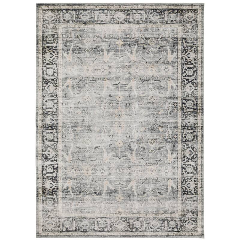 Vista Home Clarissa Washable Bordered Oriental Indoor Area Rug Mat - 3' 6" x 5' 6" - Charcoal/ Grey - Rectangle
