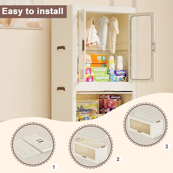 Portable Baby Wardrobe Closet with Magnetic Doors, Hanging Rod, 10
