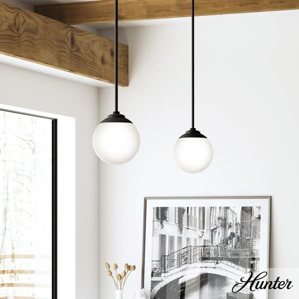 slide 2 of 15, Hunter Hepburn 1 Light Pendant - Kitchen Island, Bedroom, Foyer - Globe, Mid-Century Modern, Art-Deco 8" - Matte Black