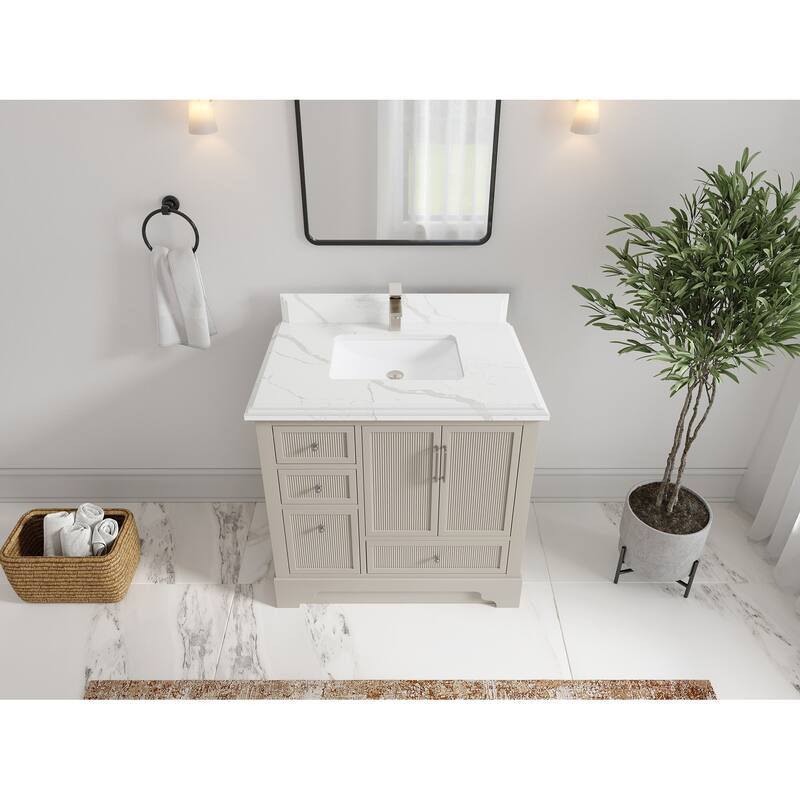 Willow Collections 36 in. W x 22 in. D Alys Center Sink Right Bathroom Vanity with Countertop - 1.5"Calacatta - Fine Grain