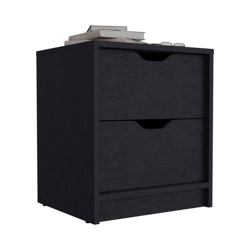 Modern Nightstand - Two Drawers and Large Top Surface, Black Finish