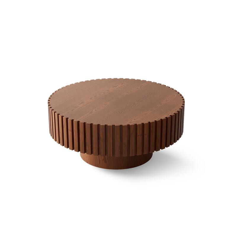 Modern Round Coffee Table Stylish Coffee Table Olive Shaped Coffee Table with Handmade Relief and Base, for Living Room