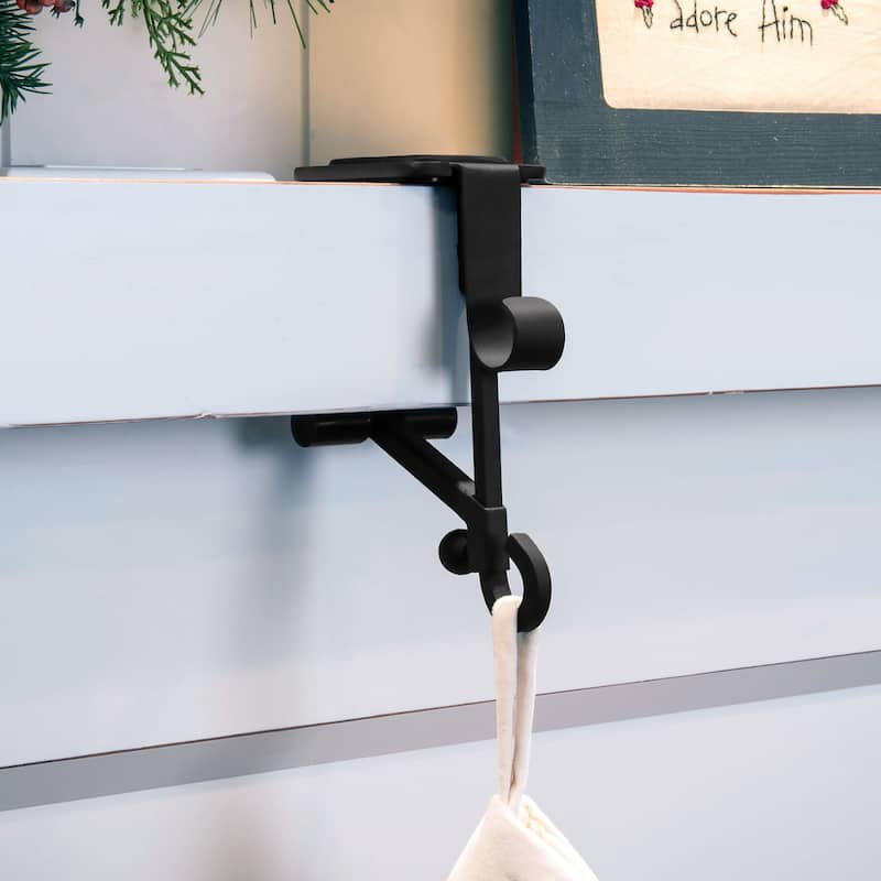 Garland and christmas stocking holder for mantle (2-Pack) (Black)