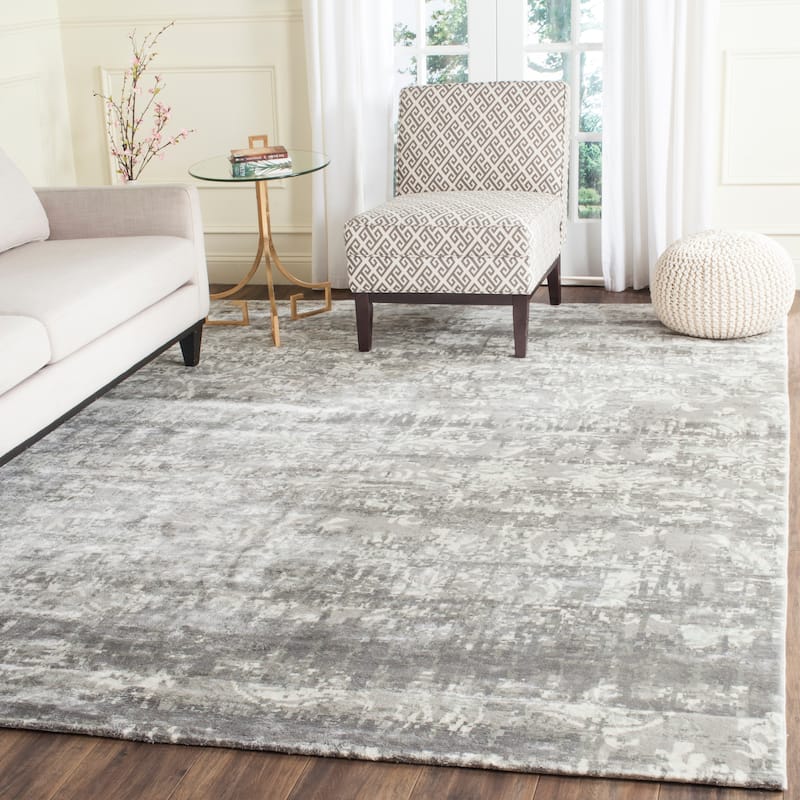 SAFAVIEH Couture Hand-knotted Tibetan Aleandra Modern Hand-spun Wool Rug - 6' x 9' - Silver/Ivory