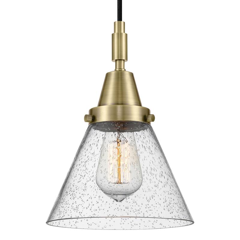 Innovations Lighting 447-1P-G44 Cone 8" Wide Mini Pendant with Clear, - Antique Brass