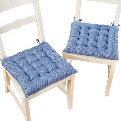 Tufted Linen-Style Chair Cushions - Set of 2 - 15.250 x 10.250 x 6.500