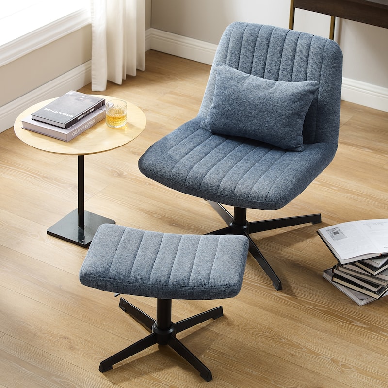 Art Leon Swivel and Adjustable Accent Chair with Ottoman - Fabric - Blue