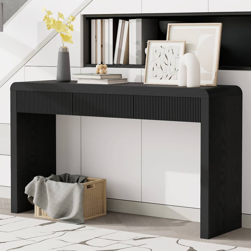 Roomfitters Rustic Console Table with 3 Fluted organizer, Solid Wood Veneer and Natural Wood Grain