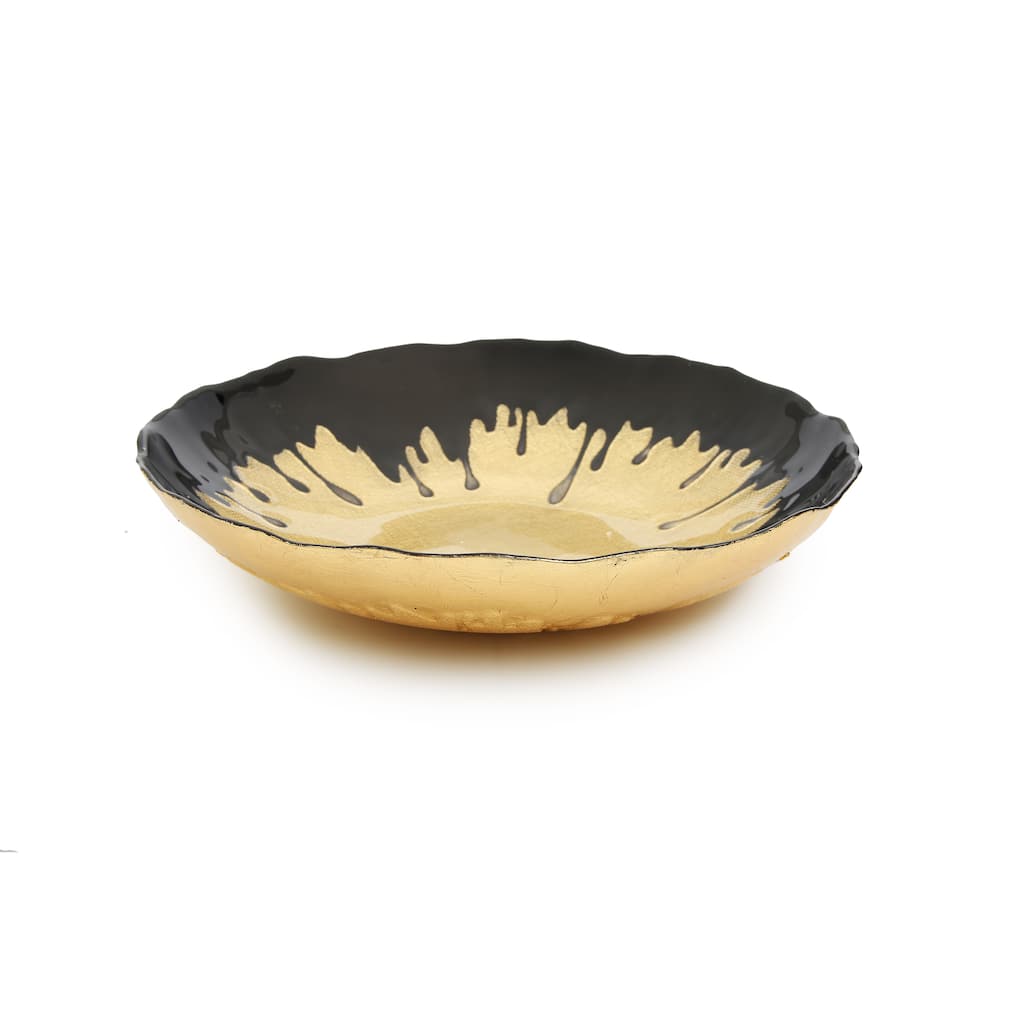 Alice Pazkus Black And Gold Dipped 11.75" Salad Bowl