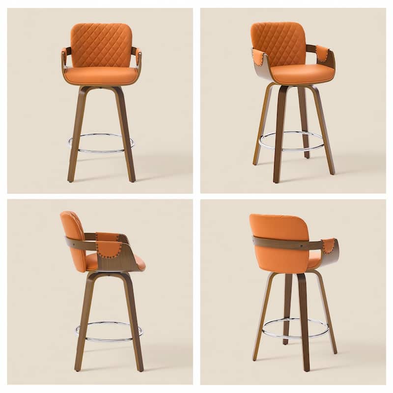 26-Inch Upholstered Swivel Counter Height Bar Stool with Armrests - 36.6"H x19.5"W x 21.3"D