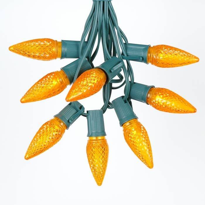 25 Foot C9 LED Christmas Light Set, Hanging String Lights, Green Wire - Orange