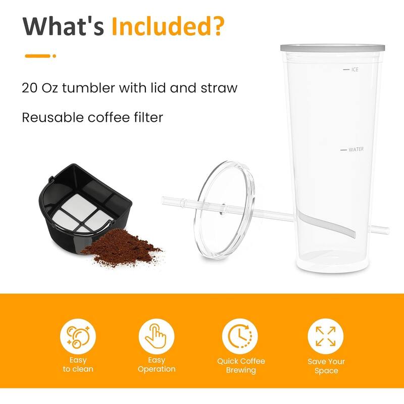 20 Oz Iced Coffee Maker with Reusable Filter, Insulated Pitcher