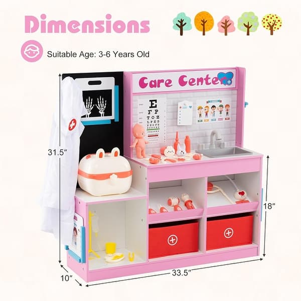 Kids Wooden Doctor Play Set w/29 Accessories Pink/Blue