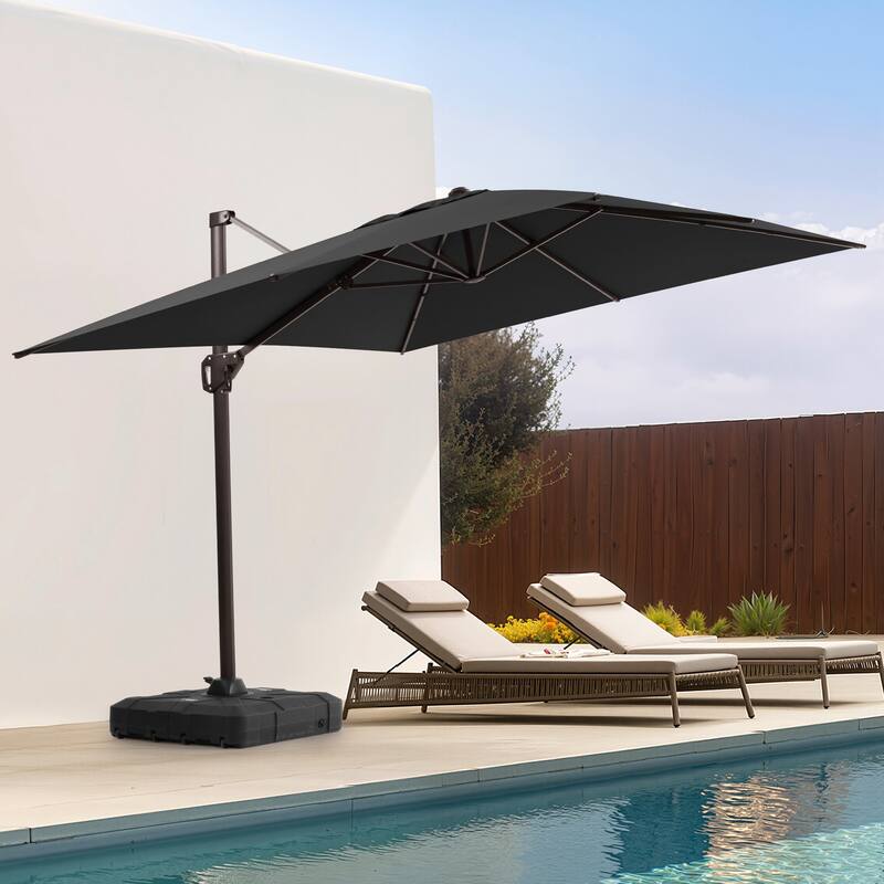 Outdoor 11 x 9 FT Patio 360 Degree Rotation Cantilever Umbrella with Base