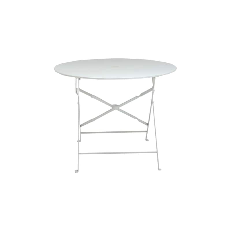 36" White Rounded Aluminum Folding Outdoor Dining Table with Umbrella Hole